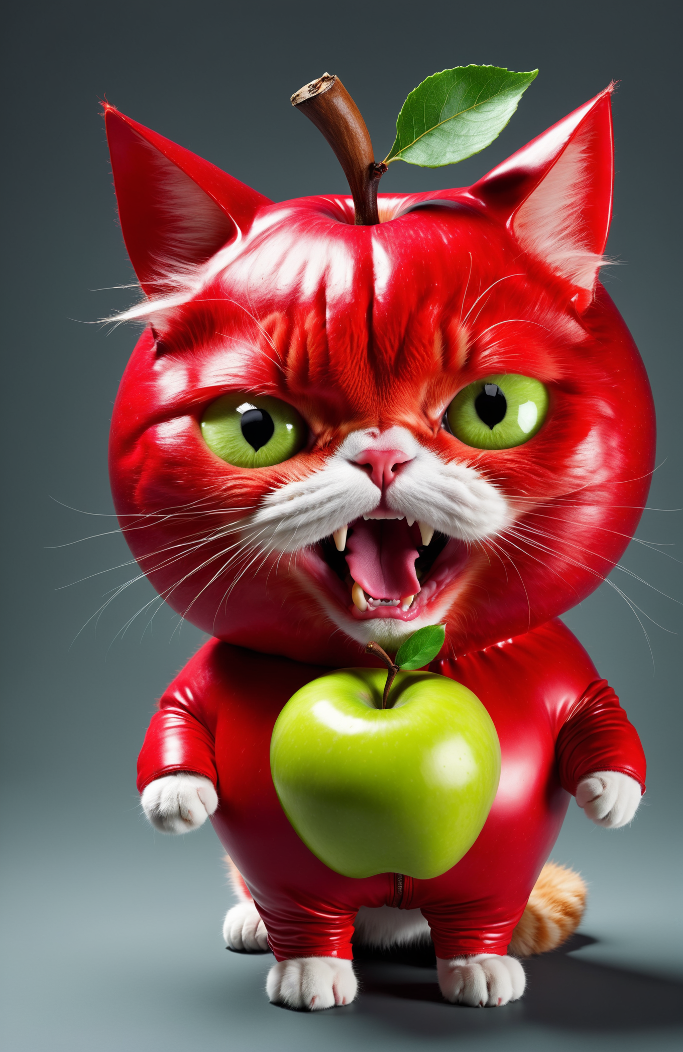 5070955-1738767425-🐱🍎😡 Angry Cat ,Apple Face  , The kitten wore a red apple suit with big and small clothes that added a bit of silliness, and the.png